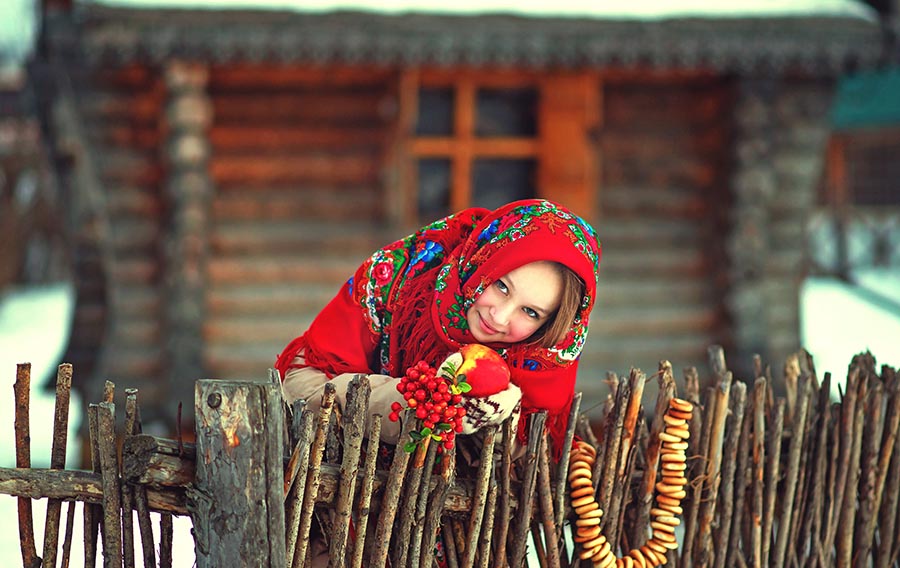 Sexy girl Women in Slavic costumes in Krakow