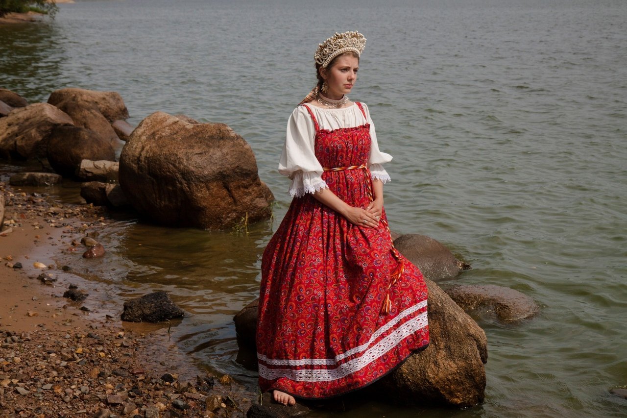 Women in Slavic costumes in Krakow